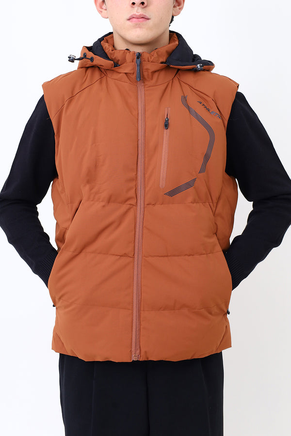 Men Amber Orange Sleeve Less Jacket
