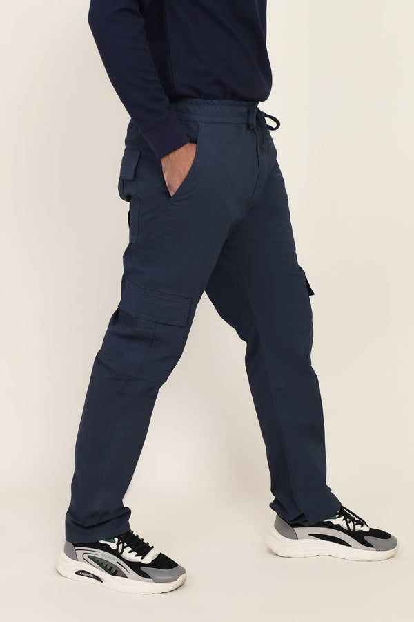 Men Blue Cotton Cargo Trouser