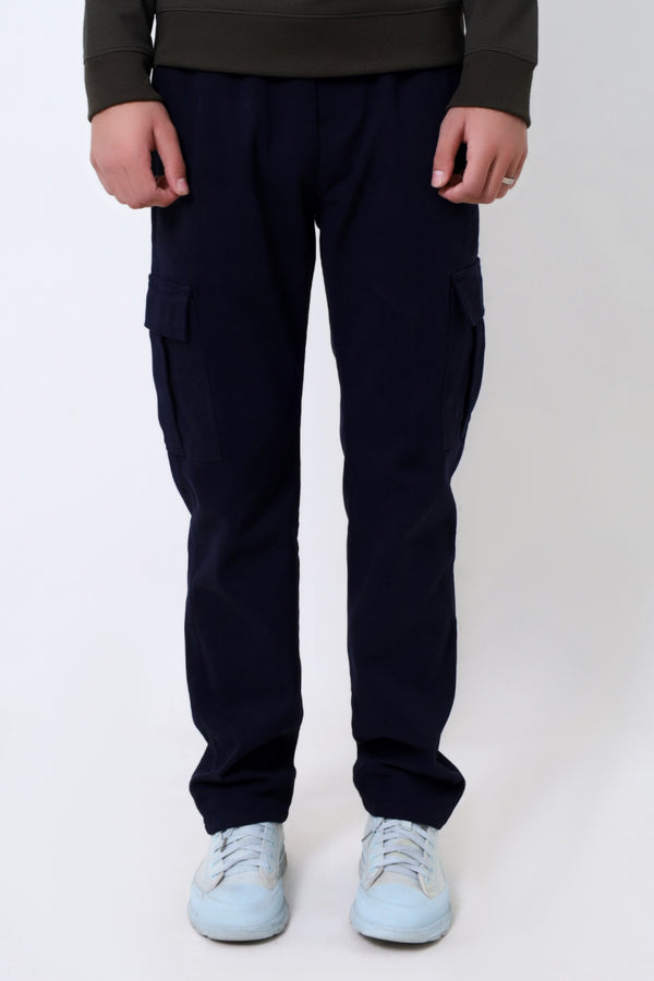 Men Navy Cotton Cargo Trouser