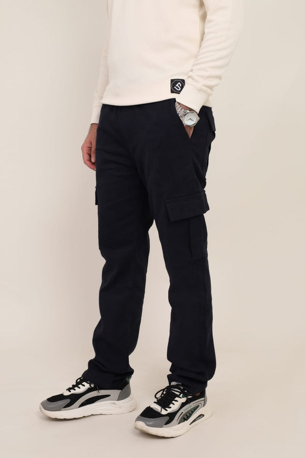 Men Black Cotton Cargo Trouser