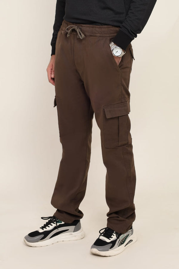 Men Camel Cotton Cargo Trouser