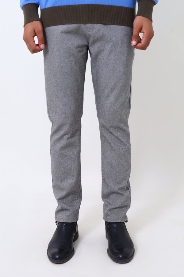 Men Grey Texture Cotton Chino Pant