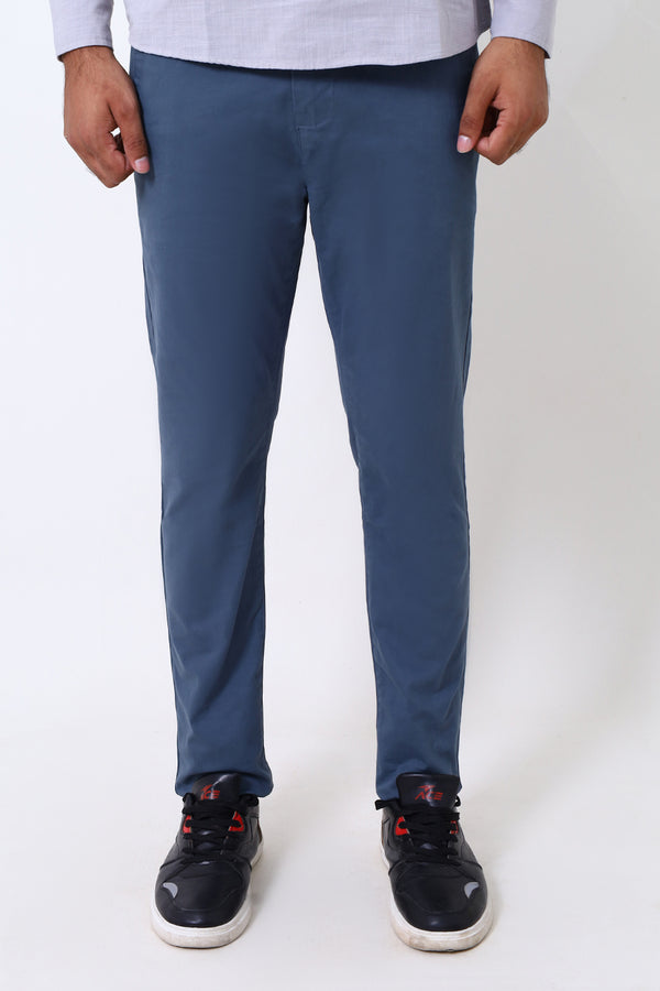 Men Sky Blue Cotton Chino Pant
