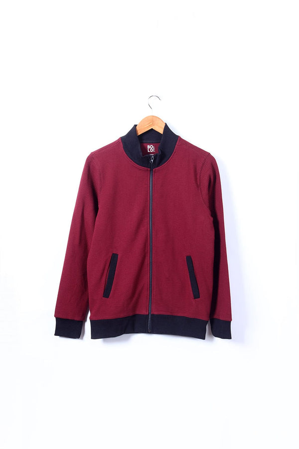 Bold Street Store -  Maroon Zipper Sweat Shirt with Black Ribs