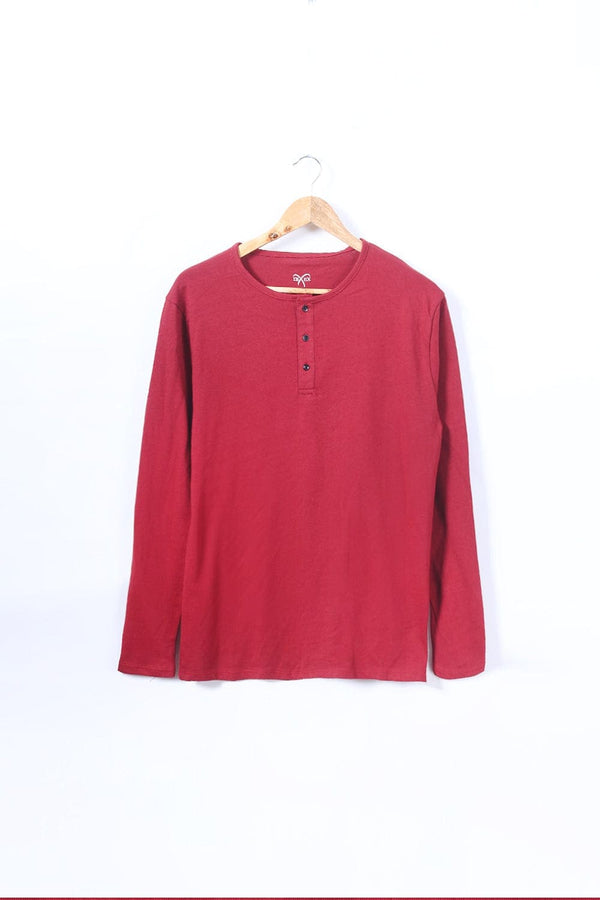 Bold Street Store -  Maroon Henley Full Sleeve T-Shirt