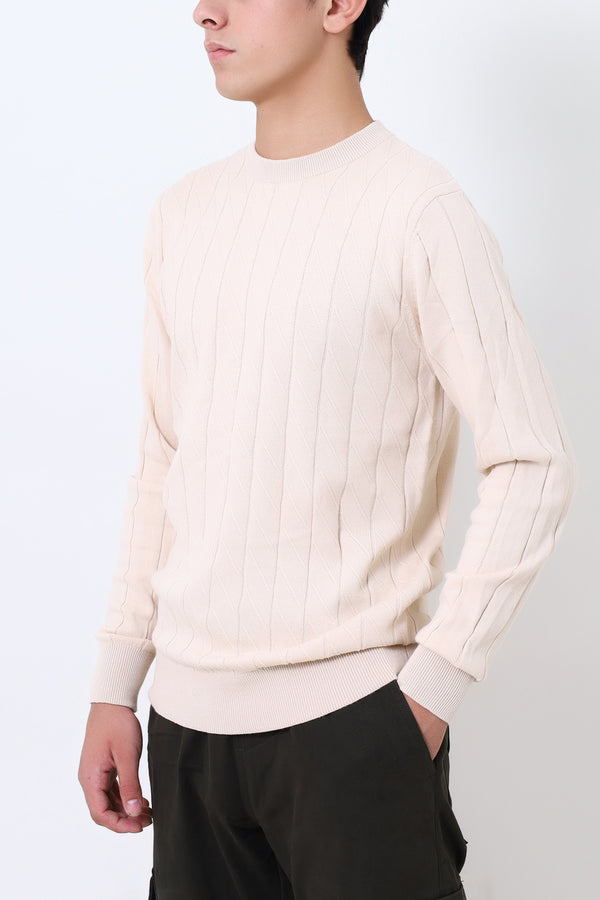 Men Cream Round Neck Sweater
