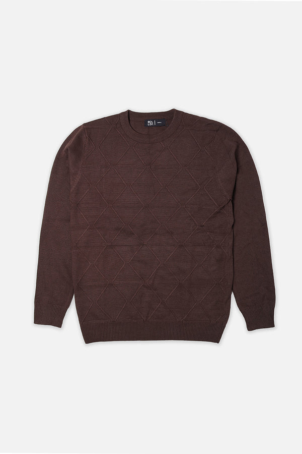 Men Dark Brown Round Neck Sweater