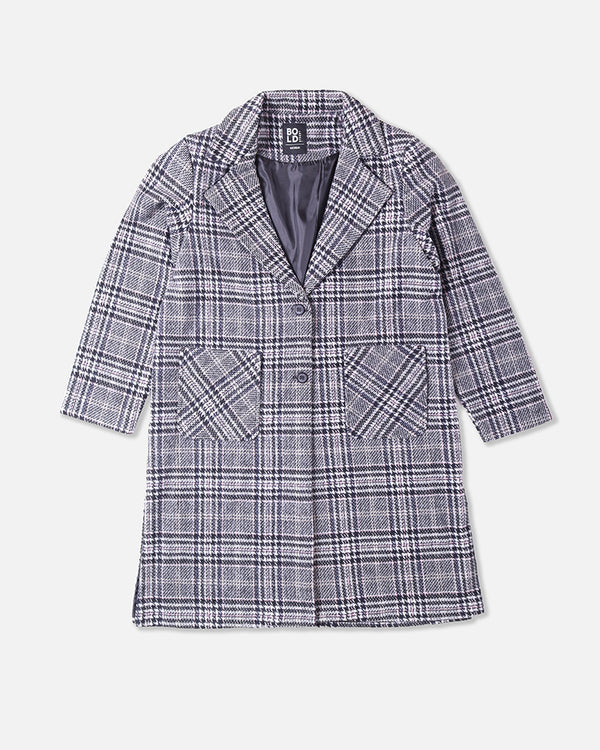 Women Grey Check Long Coat