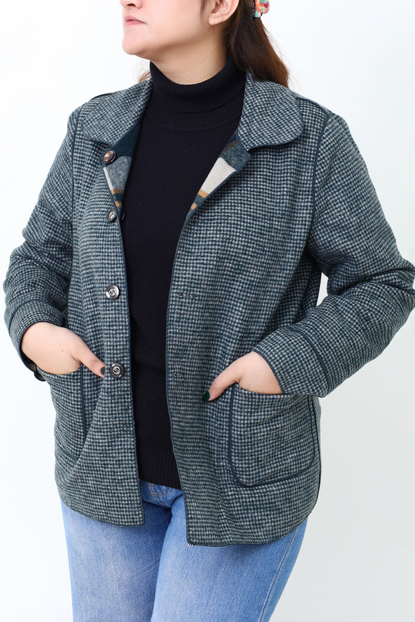 Women Sea Green Double Side Casual Coat