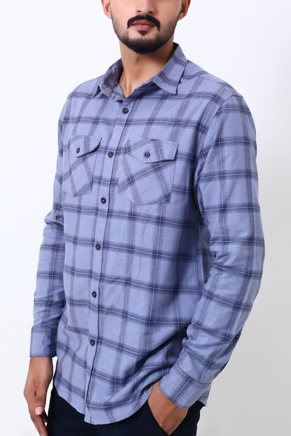 Men Dark Blue Casual Shirt
