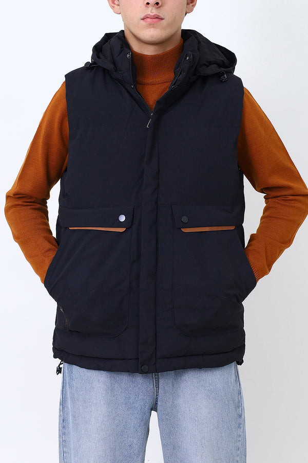 Men Black Sleeve Less Jacket