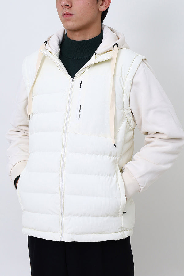 Men White Remove Able Sleeve Puffer Jacket