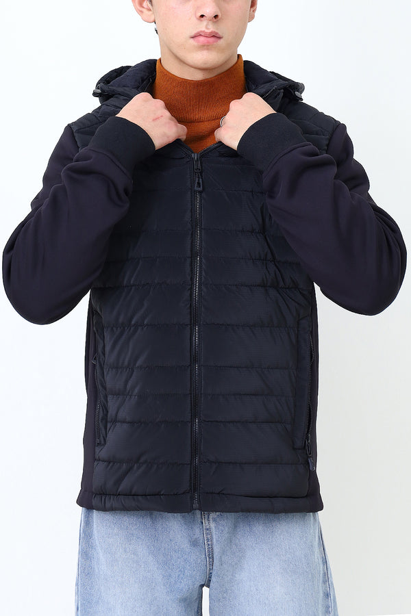 Men Black Remove Able Sleeve Puffer Jacket