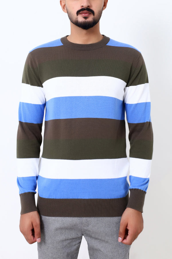 Men Olive Lining Round Neck Sweater