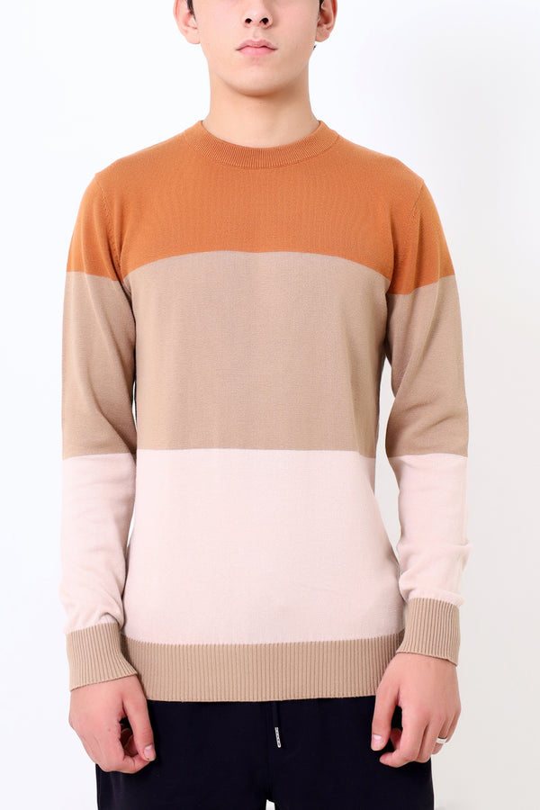Men Light Brown Round Neck Sweater