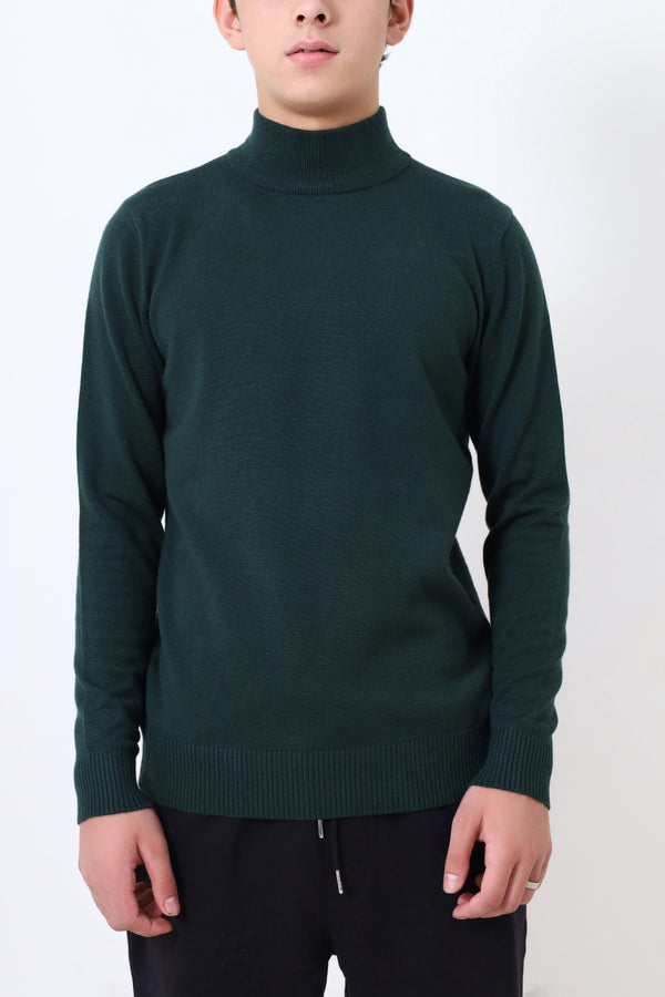 Men Green Mock Neck Sweater