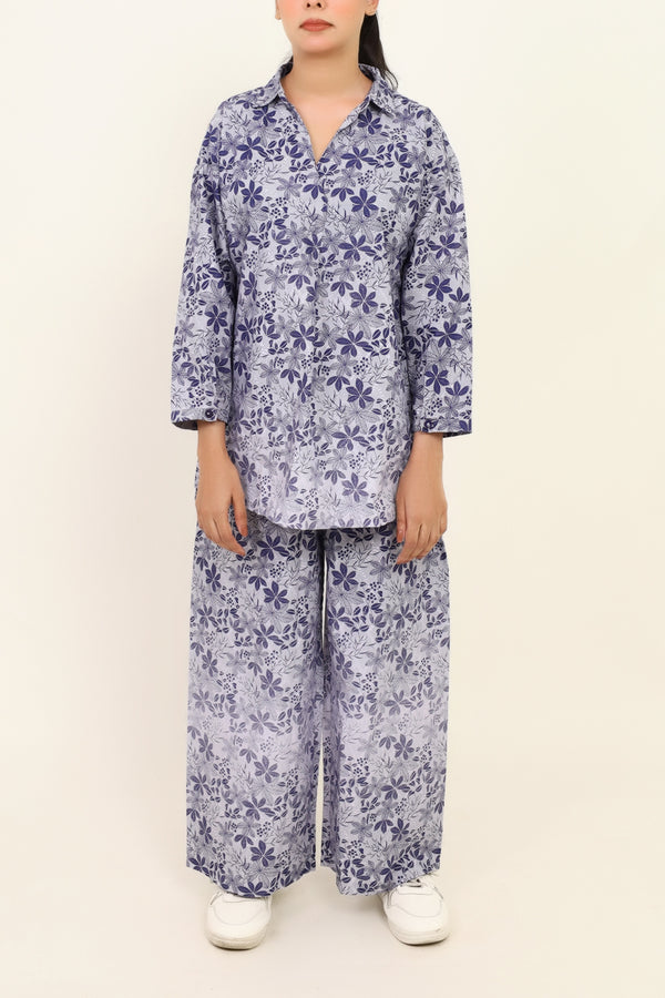 Women Blue Flower Printed Co-Ord Set