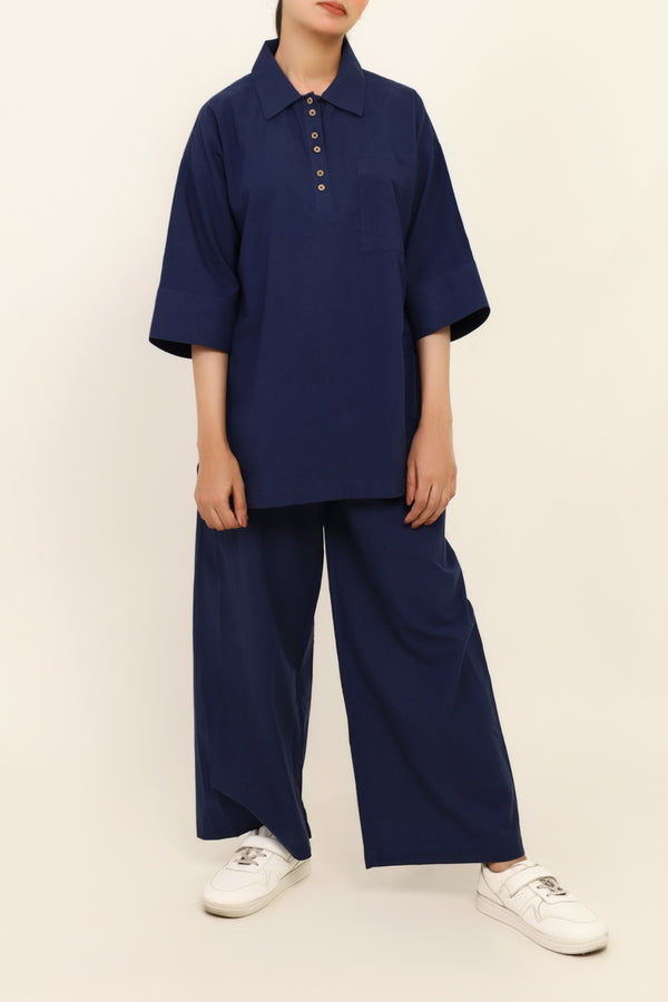 Women Navy Co-Ord Set With Front Pocket