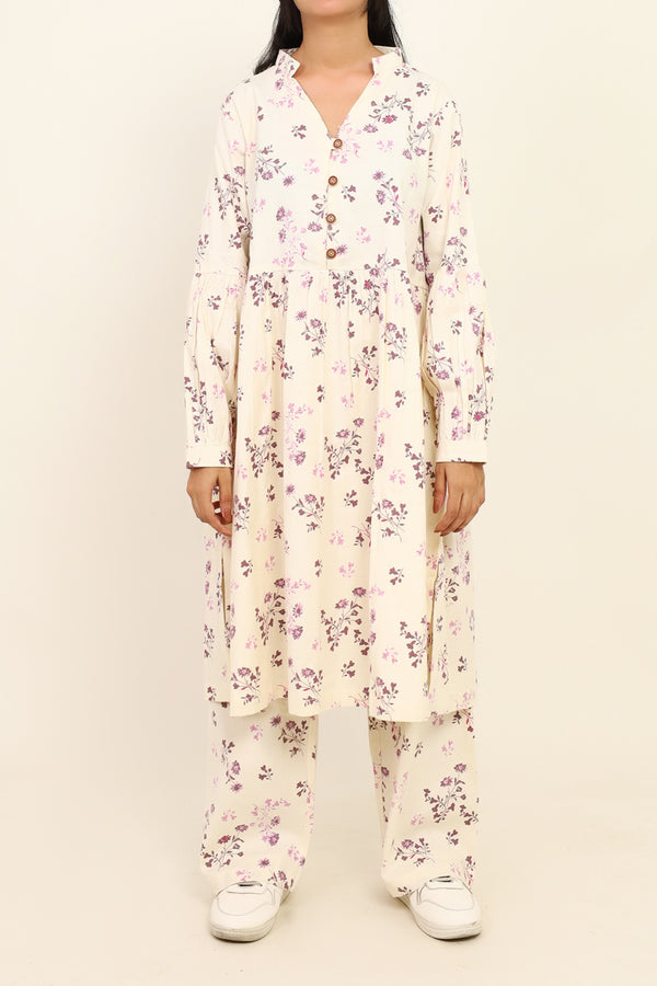 Women Beige Flower Printed Co-Ord Set