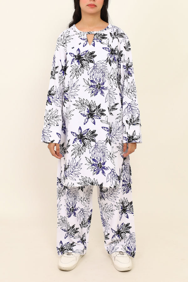 Women White Flower Printed Co-Ord Set