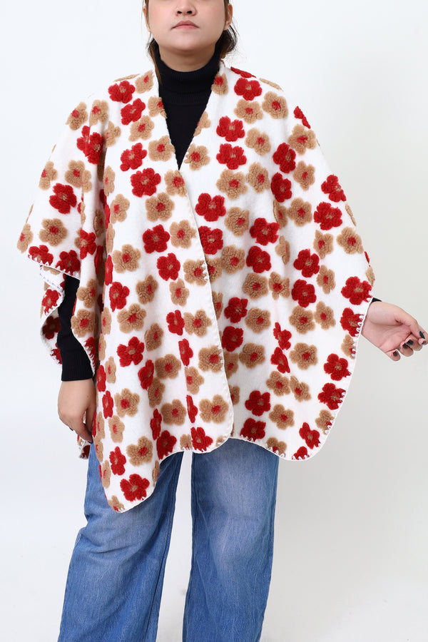 Women White Flower Cap Shawl