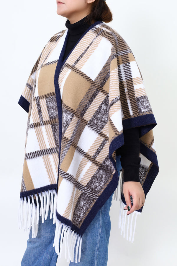 Women Skin Check Cap Shawl