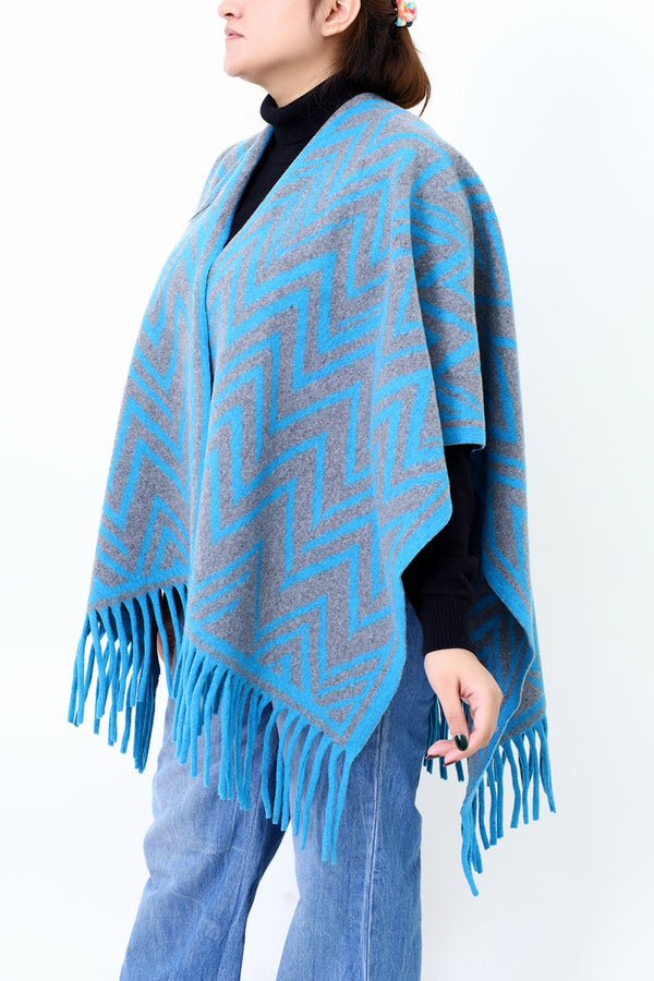 Women Aqua Grey Cap Shawl